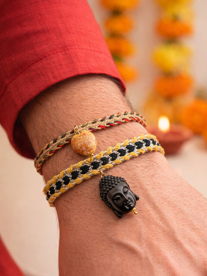 (Set of 2) Buddha Carnelian Stone Rakhi Bracelet for Bhai Bhaiya Bro