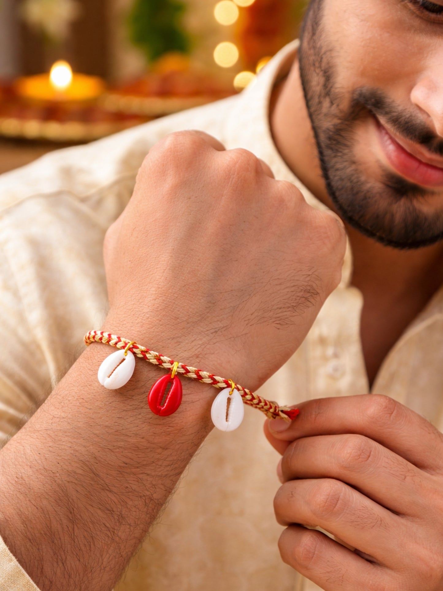 Jute Red Thread Cowrie Shell Rakhi Bracelet For Bhai Bhaiya Bro