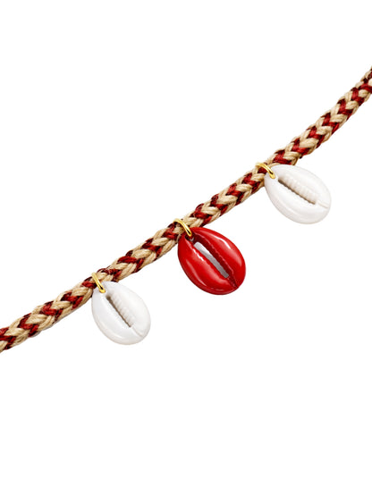 Jute Red Thread Cowrie Shell Rakhi Bracelet For Bhai Bhaiya Bro