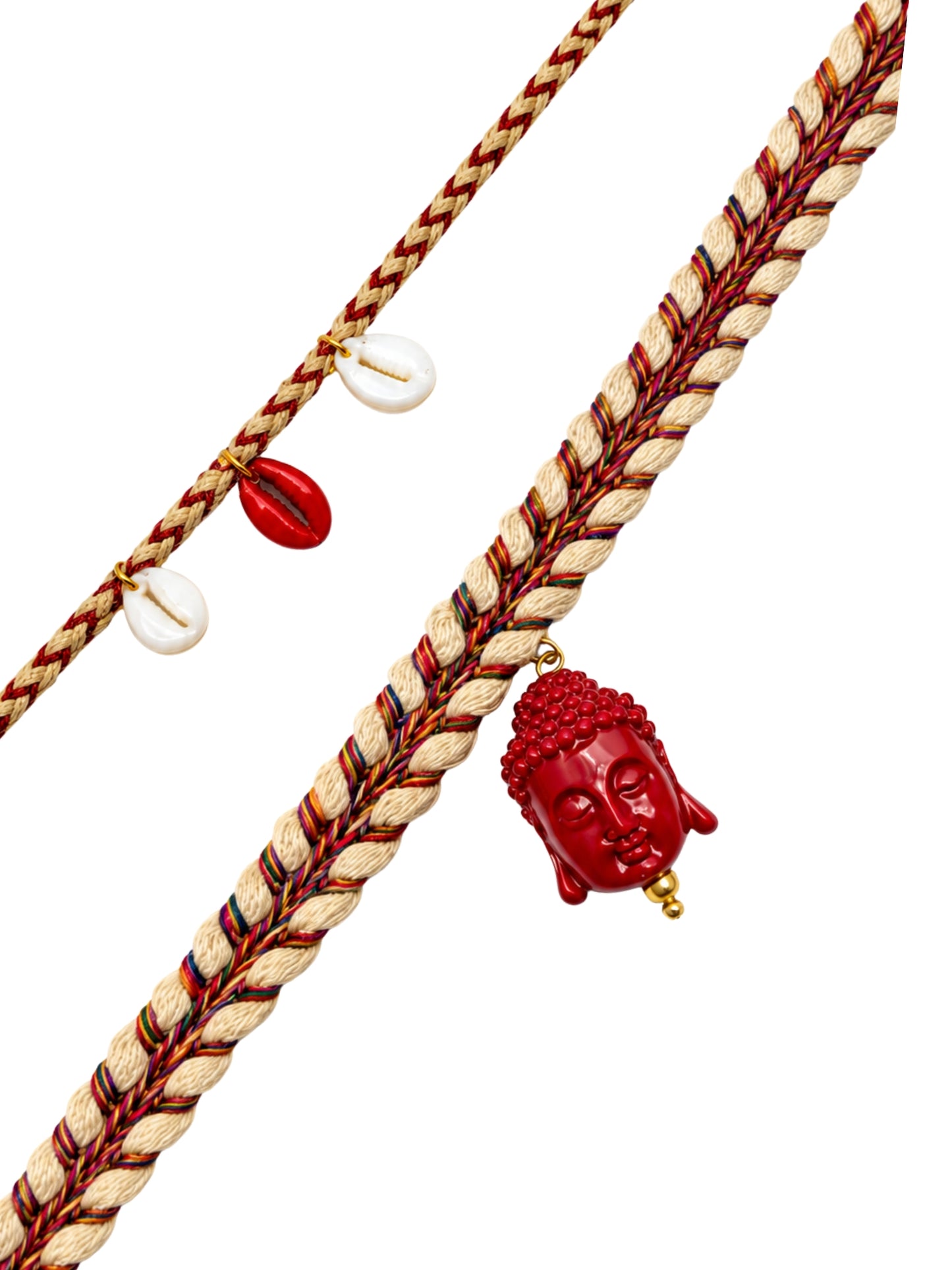 (Set of 2) Red Buddha Cowrie Shell Rakhi Bracelet for Bhai Bro