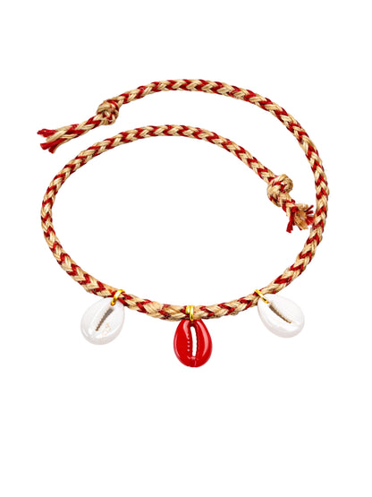 (Set of 2) Red Buddha Cowrie Shell Rakhi Bracelet for Bhai Bro