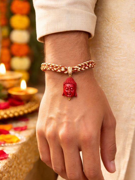 Red Buddha Multicolor Thread Rakhi Bracelet For Bhai Bhaiya Bro