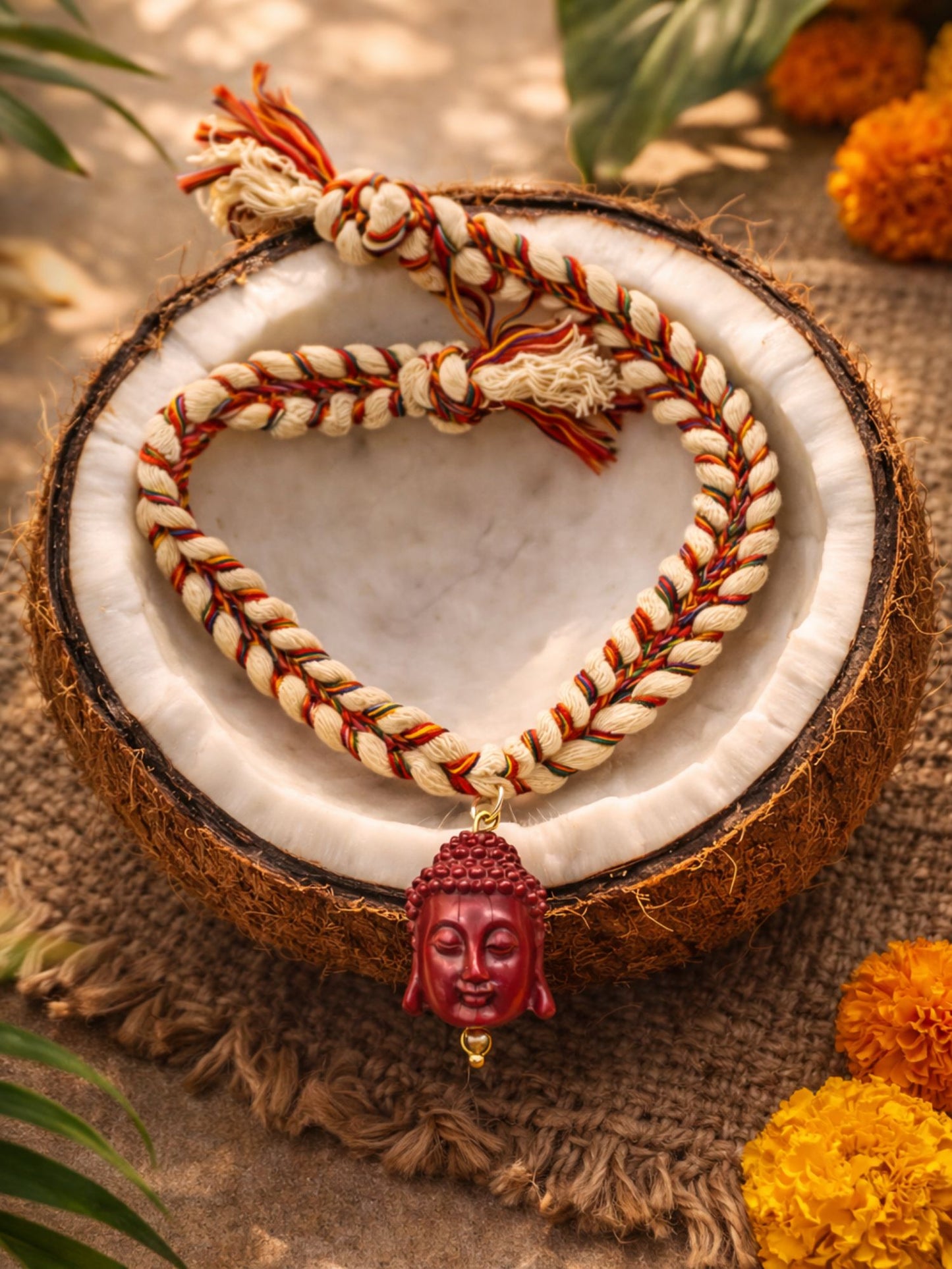 Red Buddha Multicolor Thread Rakhi Bracelet For Bhai Bhaiya Bro