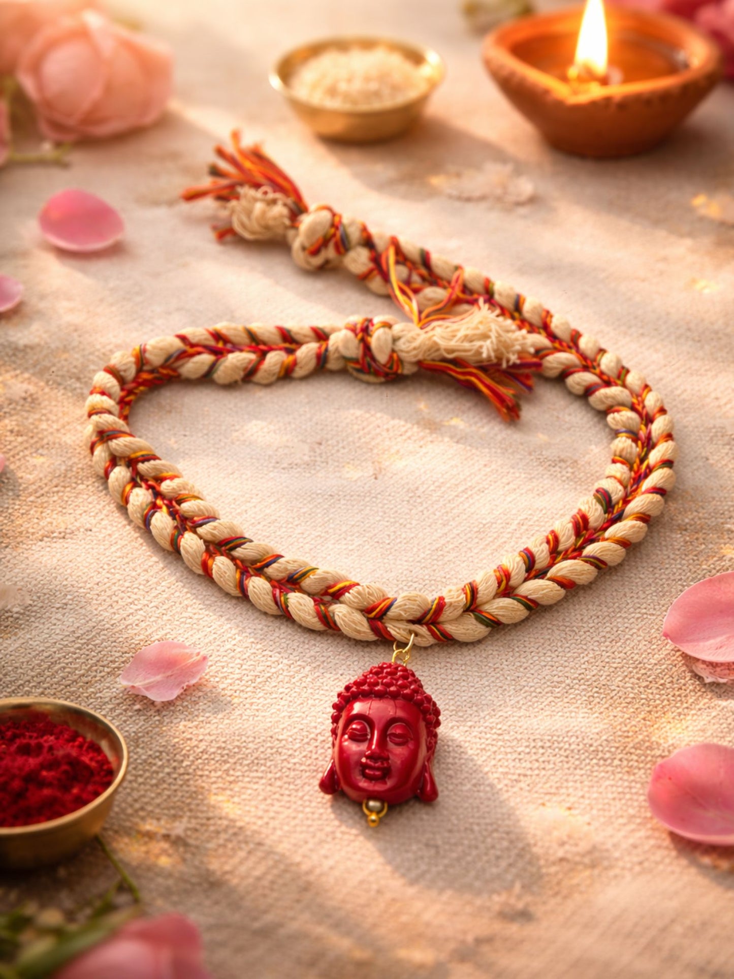 Red Buddha Multicolor Thread Rakhi Bracelet For Bhai Bhaiya Bro