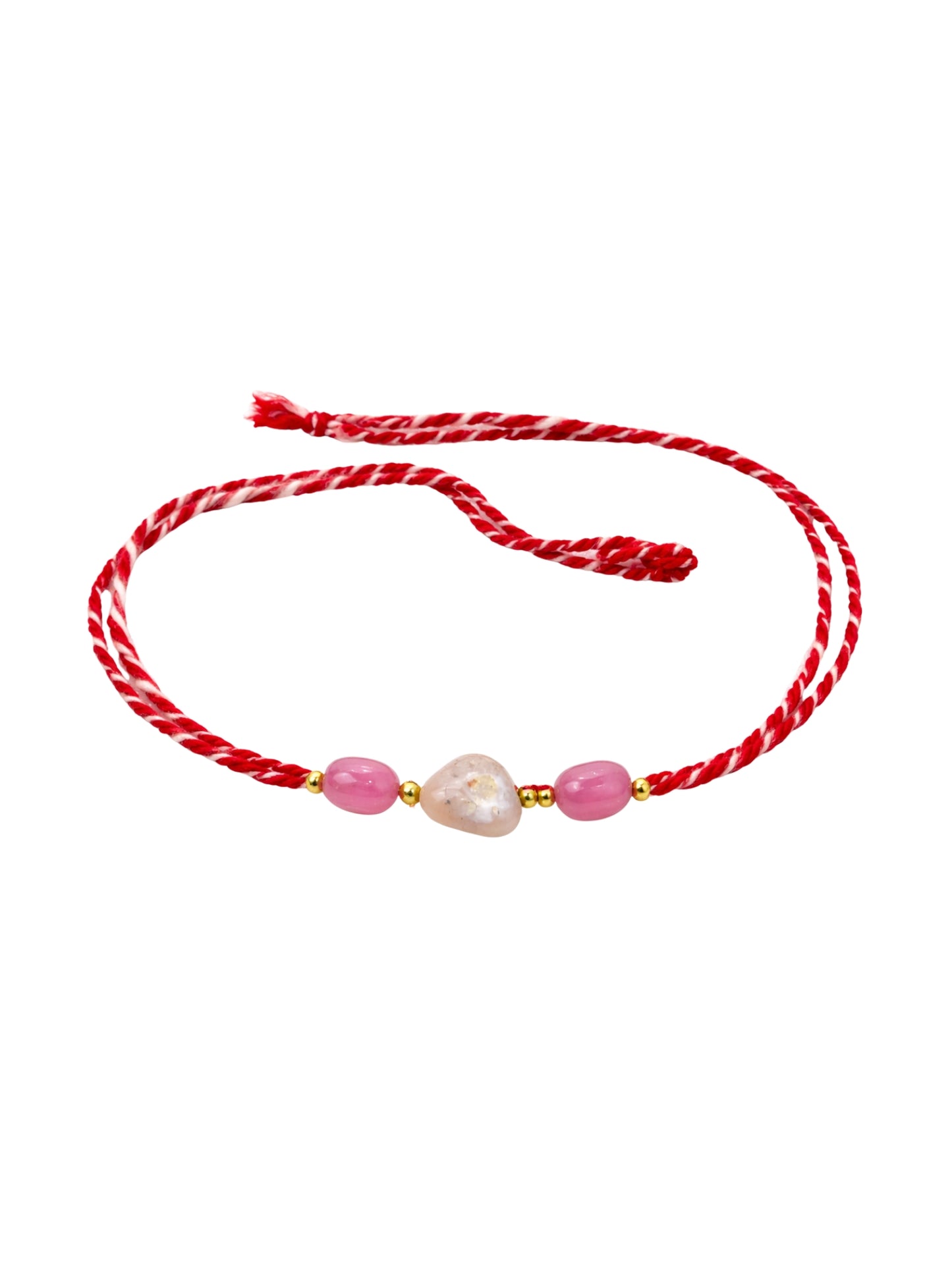 Red Thread Pink Stone Rakhi Bracelet For Bhai Bhaiya Bro