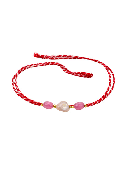 Red Thread Pink Stone Rakhi Bracelet For Bhai Bhaiya Bro