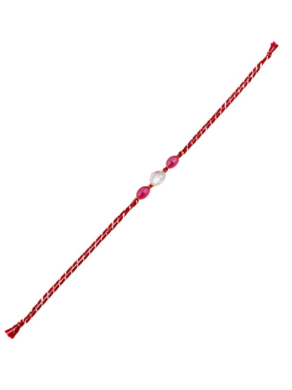 Red Thread Pink Stone Rakhi Bracelet For Bhai Bhaiya Bro