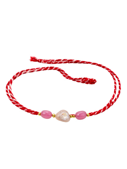 (Set of 2) Turquoise Heart Pink Bead Rakhi Bracelet for Bhai Bro