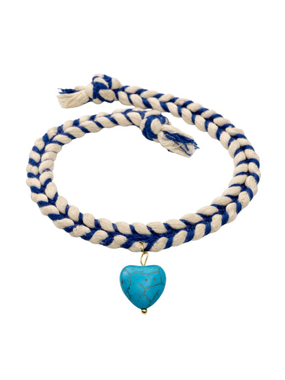 (Set of 2) Turquoise Heart Pink Bead Rakhi Bracelet for Bhai Bro