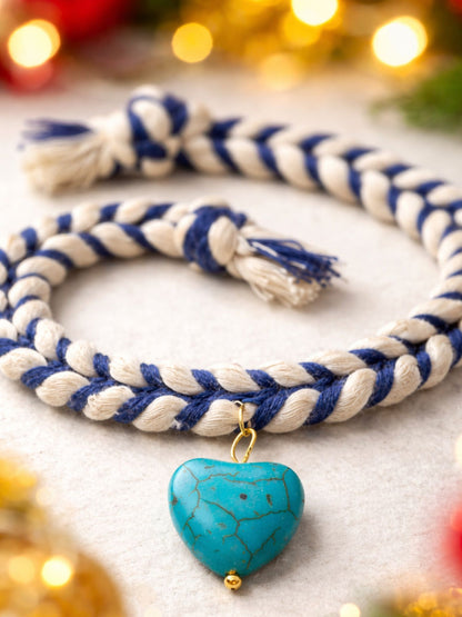 Blue Turquoise Heart Rakhi Bracelet For Bhai Bhaiya Bro