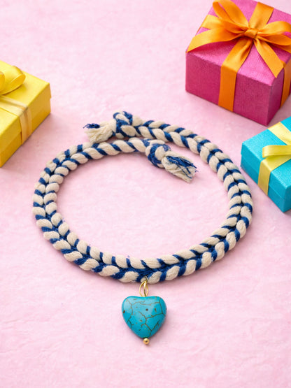Blue Turquoise Heart Rakhi Bracelet For Bhai Bhaiya Bro