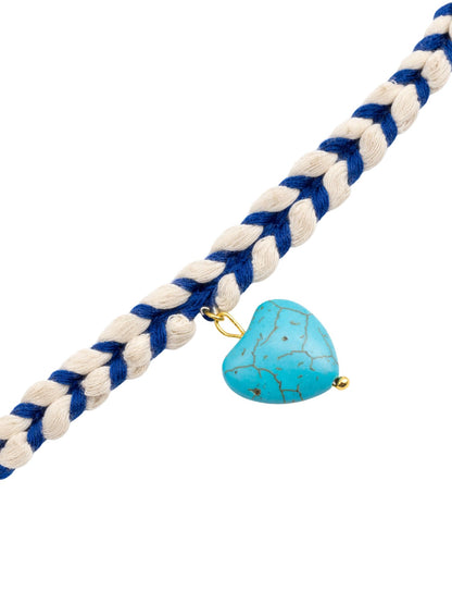 Blue Turquoise Heart Rakhi Bracelet For Bhai Bhaiya Bro