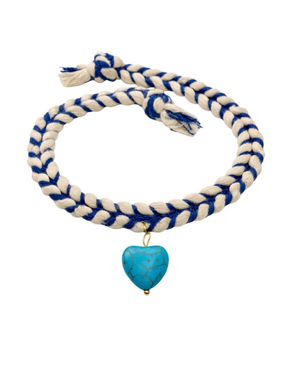 Blue Turquoise Heart Rakhi Bracelet For Bhai Bhaiya Bro