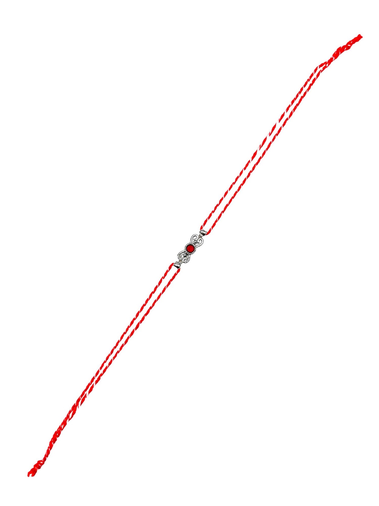 Red Silver Motif Rakhi Bracelet For Bhai Bhaiya Bro