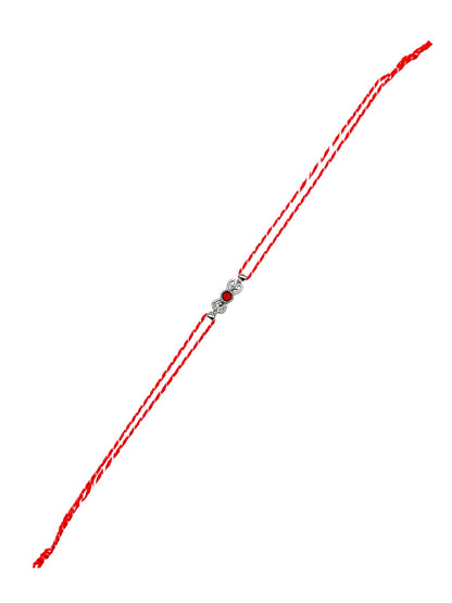 Red Silver Motif Rakhi Bracelet For Bhai Bhaiya Bro