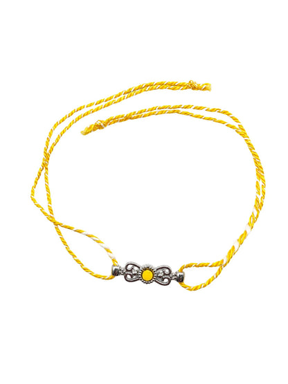 (Set of 3) Silver Motif Stone Rakhi Bracelet for Bhai Bro