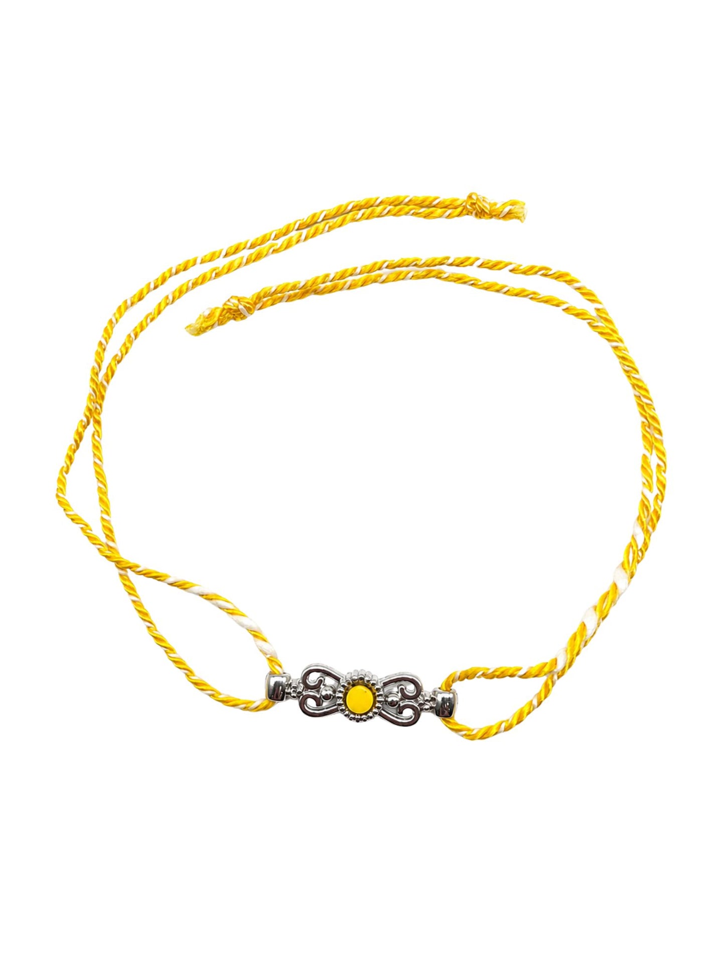 Yellow Silver Motif Rakhi Bracelet For Bhai Bhaiya Bro