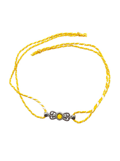 Yellow Silver Motif Rakhi Bracelet For Bhai Bhaiya Bro