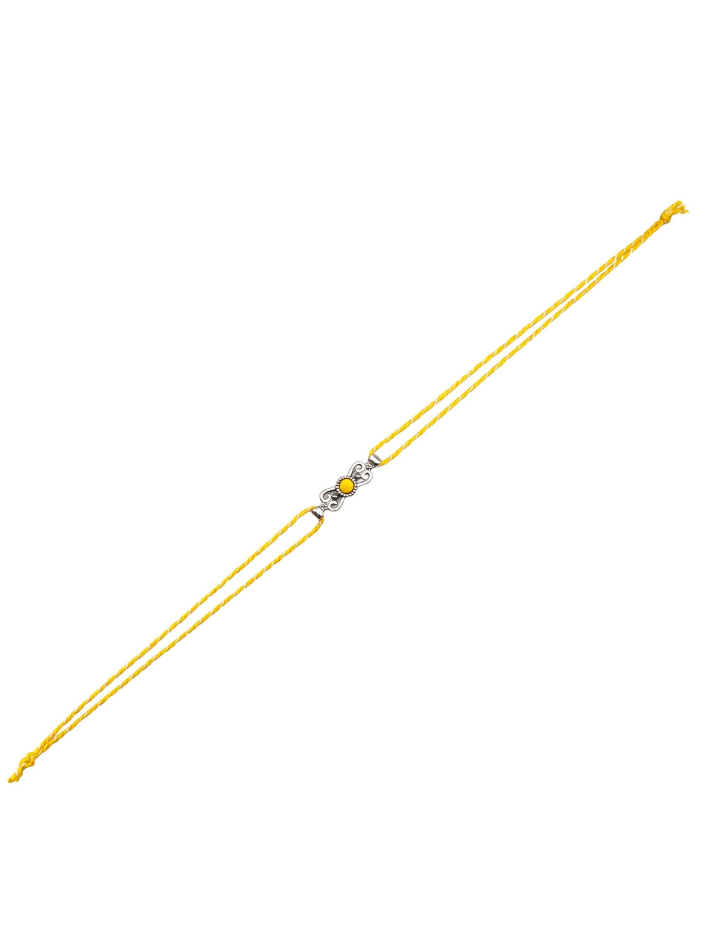 Yellow Silver Motif Rakhi Bracelet For Bhai Bhaiya Bro
