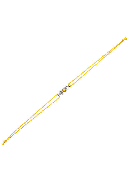 Yellow Silver Motif Rakhi Bracelet For Bhai Bhaiya Bro