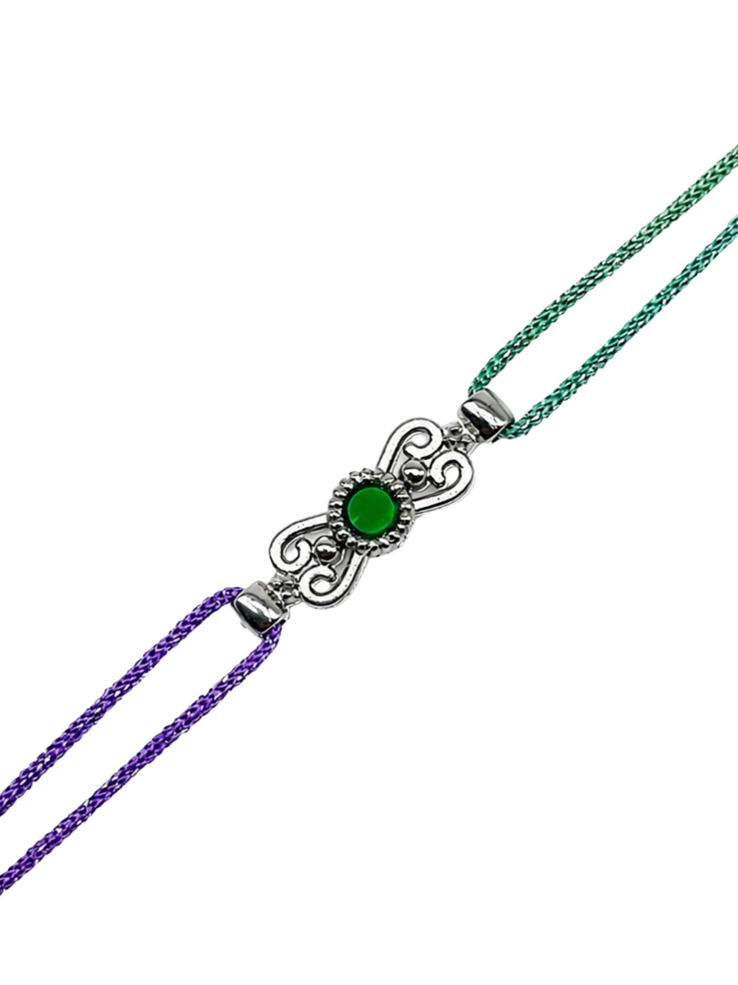 Green Silver Motif Rakhi Bracelet For Bhai Bhaiya Bro