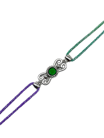 Green Silver Motif Rakhi Bracelet For Bhai Bhaiya Bro