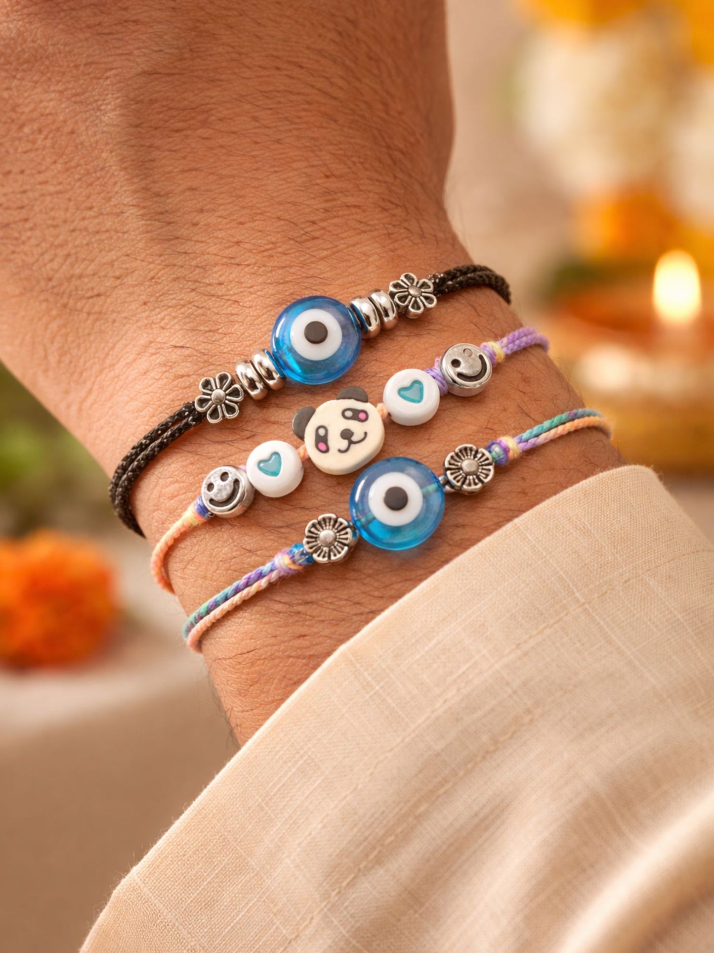 (Set of 3) Evil Eye Panda Rakhi Bracelet for Bhai Bhaiya Bro