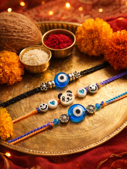 (Set of 3) Evil Eye Panda Rakhi Bracelet for Bhai Bhaiya Bro