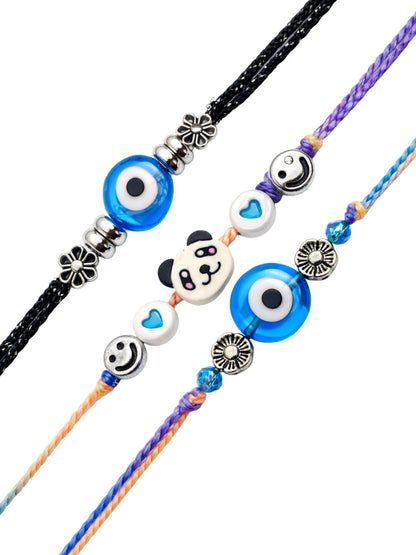 (Set of 3) Evil Eye Panda Rakhi Bracelet for Bhai Bhaiya Bro
