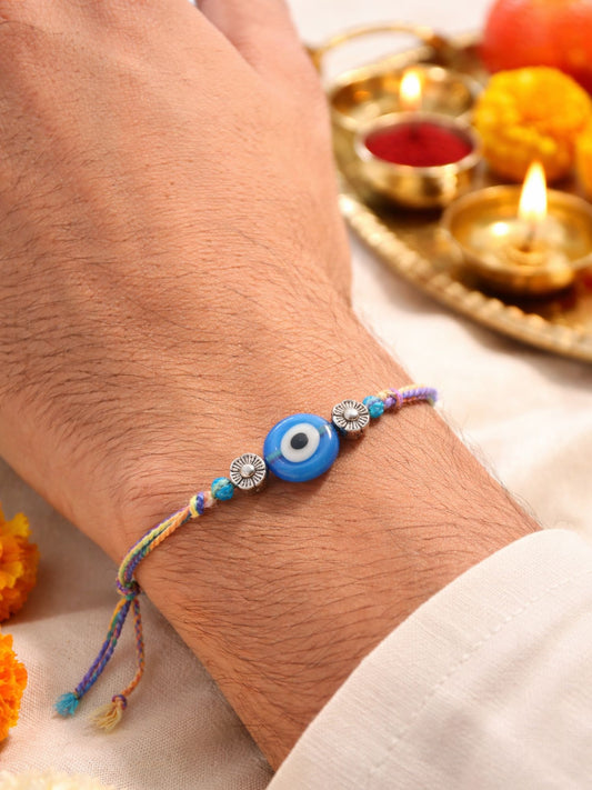 Evil Eye Flower Charm Bracelet Rakhi For Bhai Bhaiya Bro