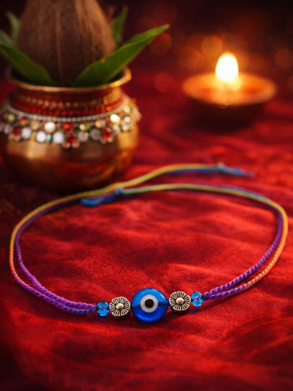Evil Eye Flower Charm Bracelet Rakhi For Bhai Bhaiya Bro