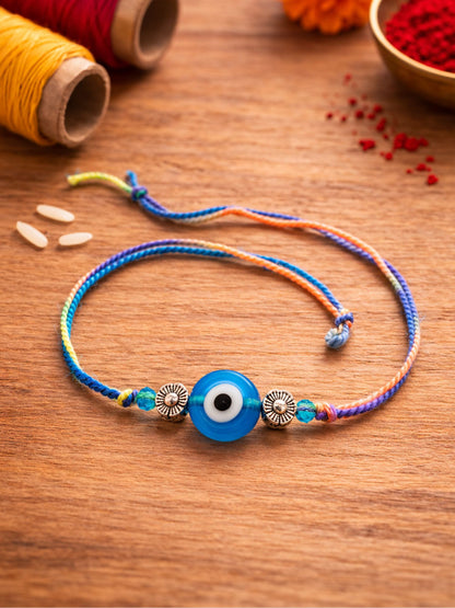 Evil Eye Flower Charm Bracelet Rakhi For Bhai Bhaiya Bro