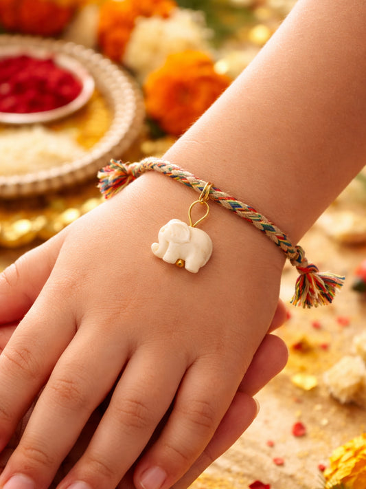 Cute White Elephant Kids Rakhi Bracelet For Bhai Bro