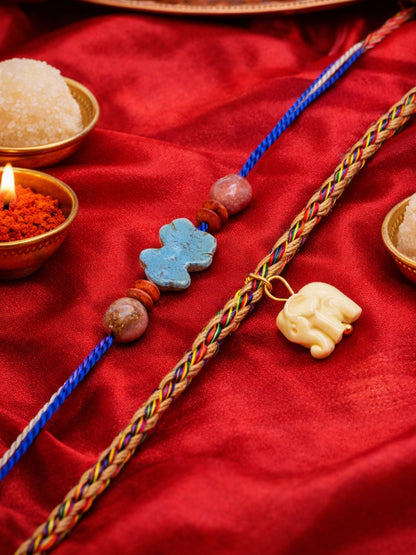 (Set of 2) Mini Teddy Bear Elephant Kids Rakhi Bhai Bhaiya Bro