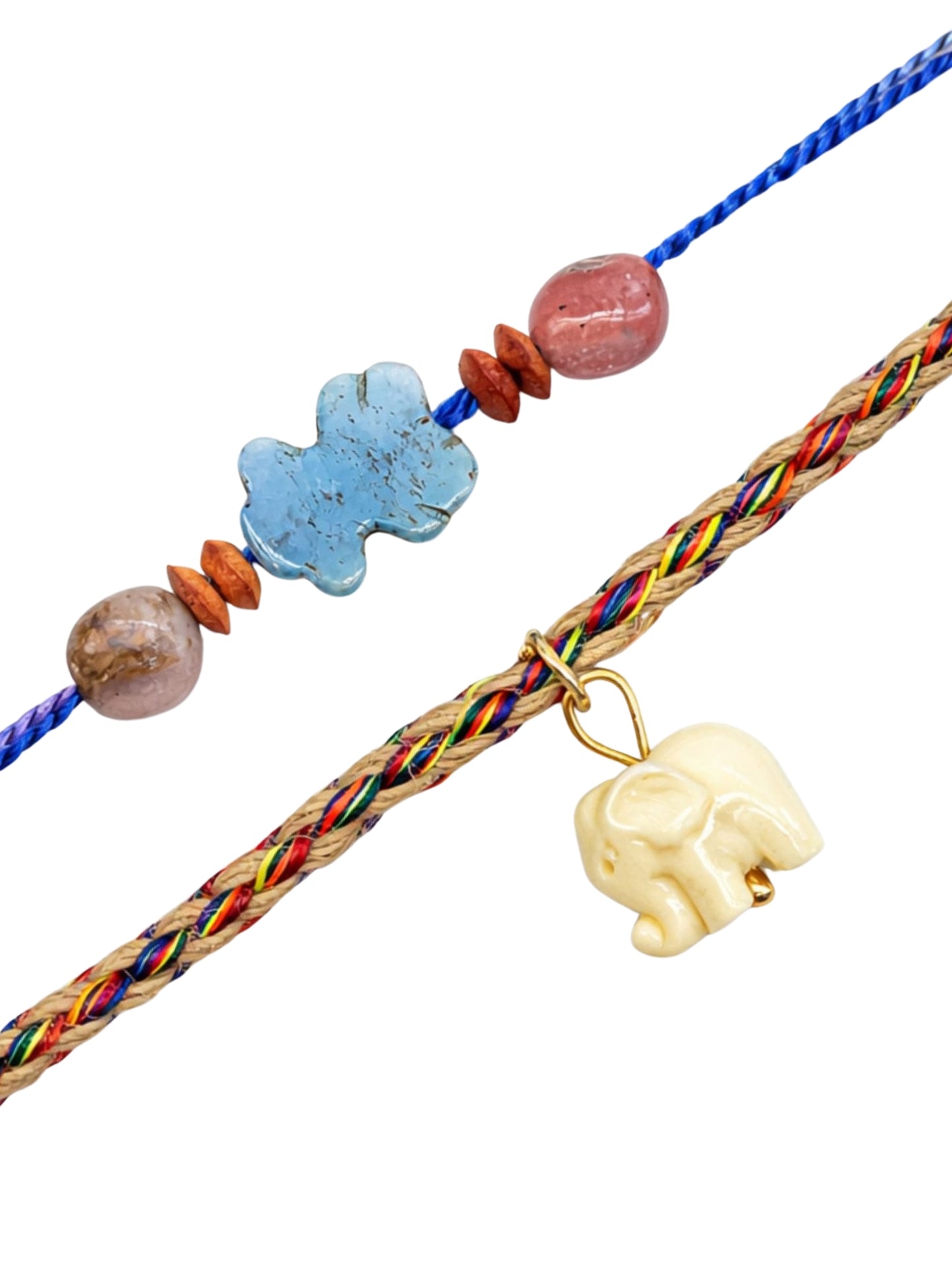 (Set of 2) Mini Teddy Bear Elephant Kids Rakhi Bhai Bhaiya Bro
