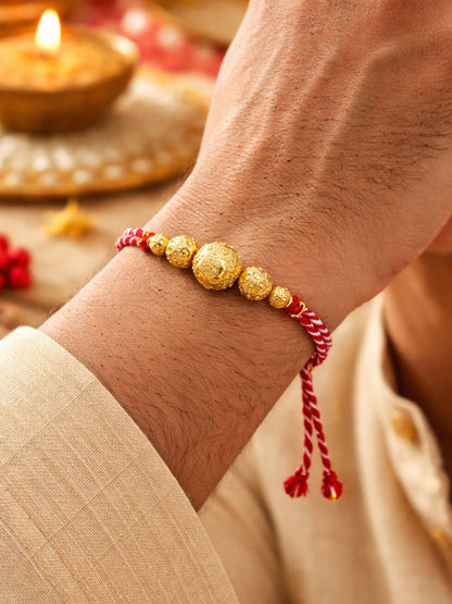 Gold Bead Rakhi Bracelet For Bhai Bhaiya Bro Red Thread