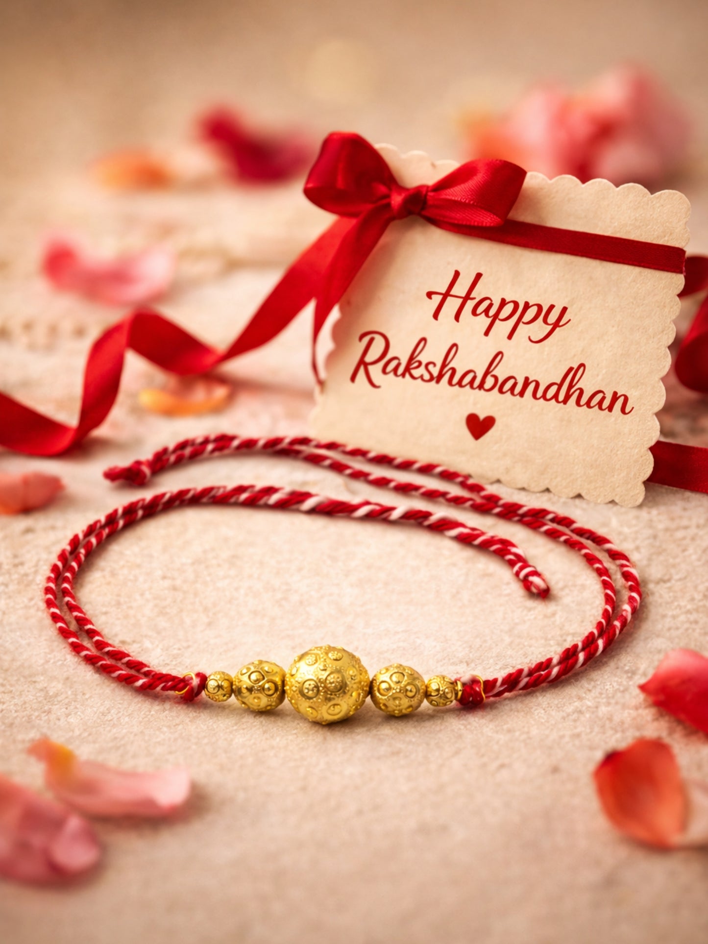 Gold Bead Rakhi Bracelet For Bhai Bhaiya Bro Red Thread