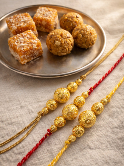 (Set of 3) Gold Bead Rakhi Bracelet Bhai Bro Gift