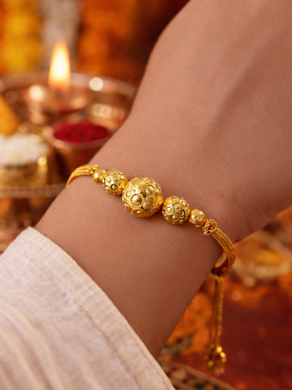 Gold Bead Rakhi Bracelet For Bhai Bhaiya Bro Golden Thread