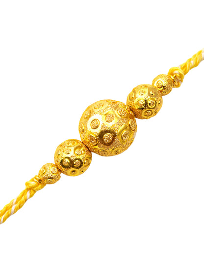 Gold Bead Rakhi Bracelet For Bhai Bhaiya Bro Yellow Thread