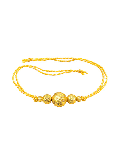 Gold Bead Rakhi Bracelet For Bhai Bhaiya Bro Yellow Thread