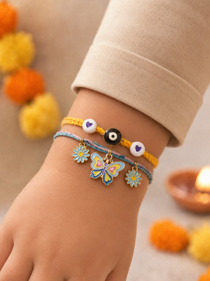 (Set of 2) Butterfly Evil Eye Kids Cartoon Rakhi Bracelet Bro Gift