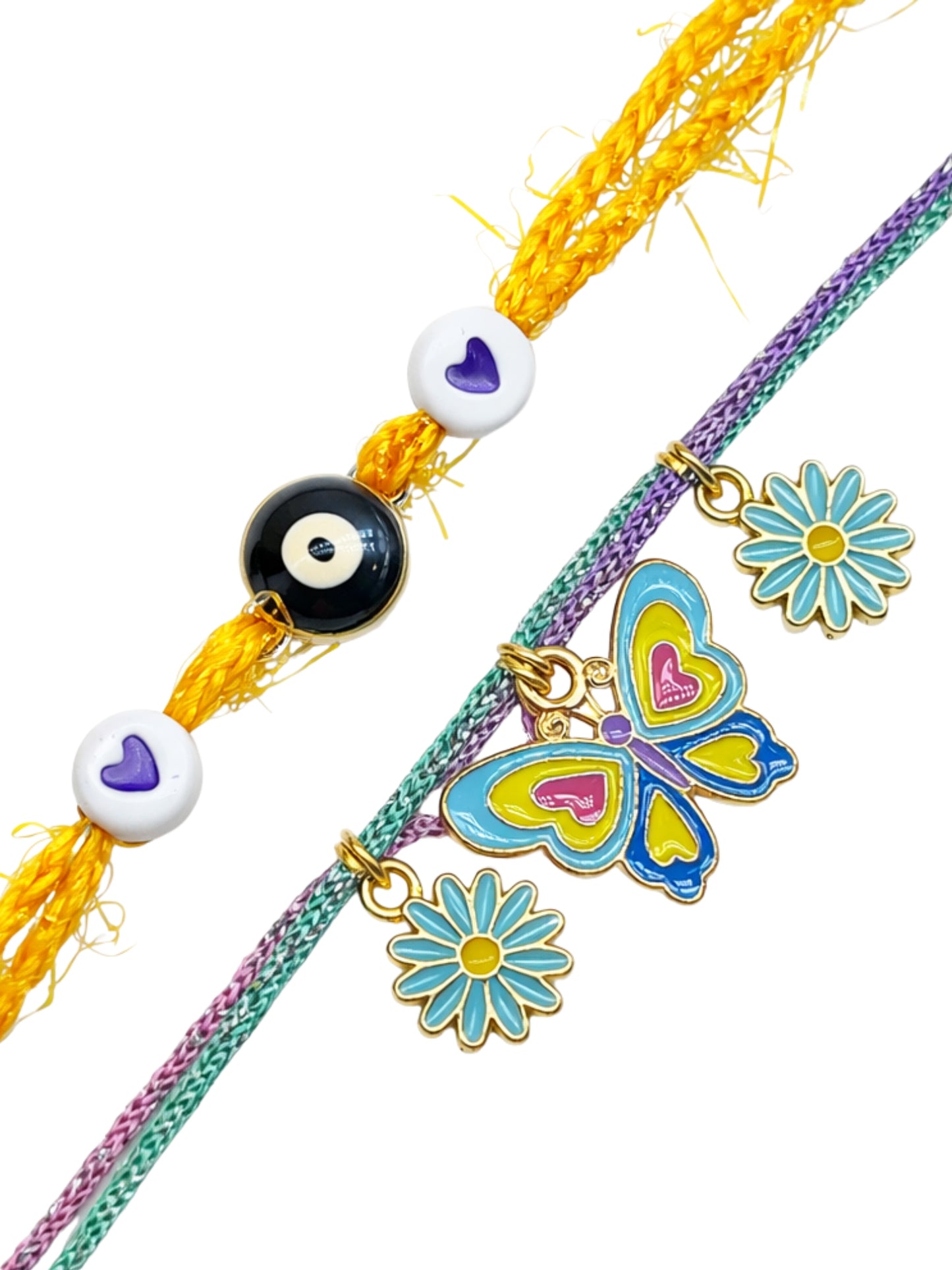 (Set of 2) Butterfly Evil Eye Kids Cartoon Rakhi Bracelet Bro Gift