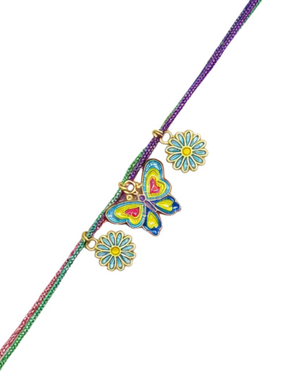 Butterfly Floral Charm Kids Rakhi Bracelet for Bhai Bhaiya Bro