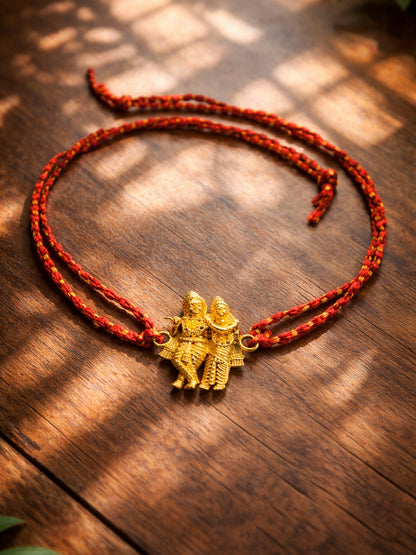 Gold-Plated Radha Krishna Rakhi Bracelet For Bhai Bhaiya Bro