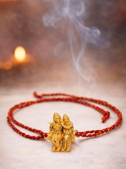 Gold-Plated Radha Krishna Rakhi Bracelet For Bhai Bhaiya Bro