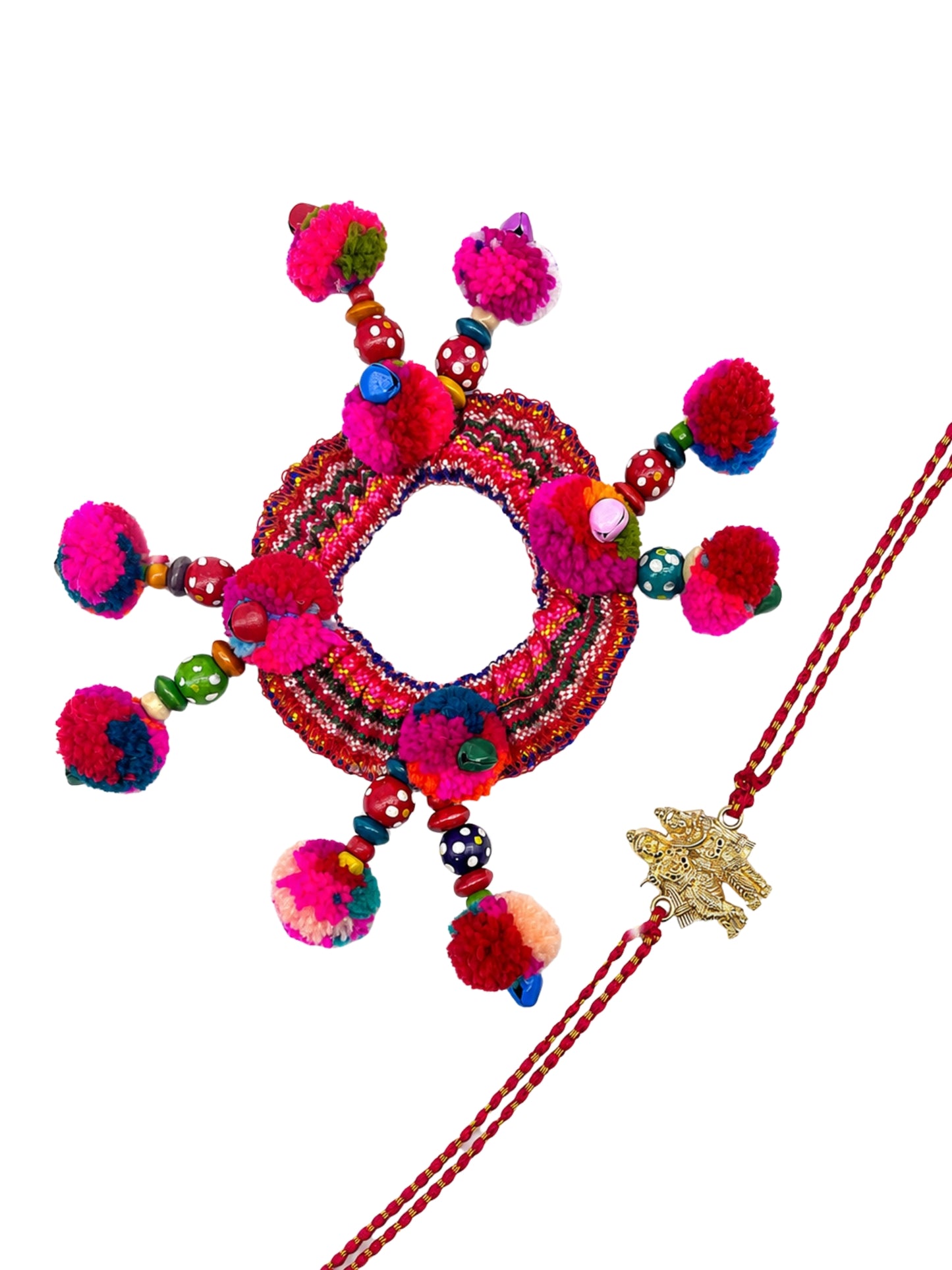 (Set of 2) Pom Pom Lumba Radha Krishna Rakhi For Bhaiya Bhabhi