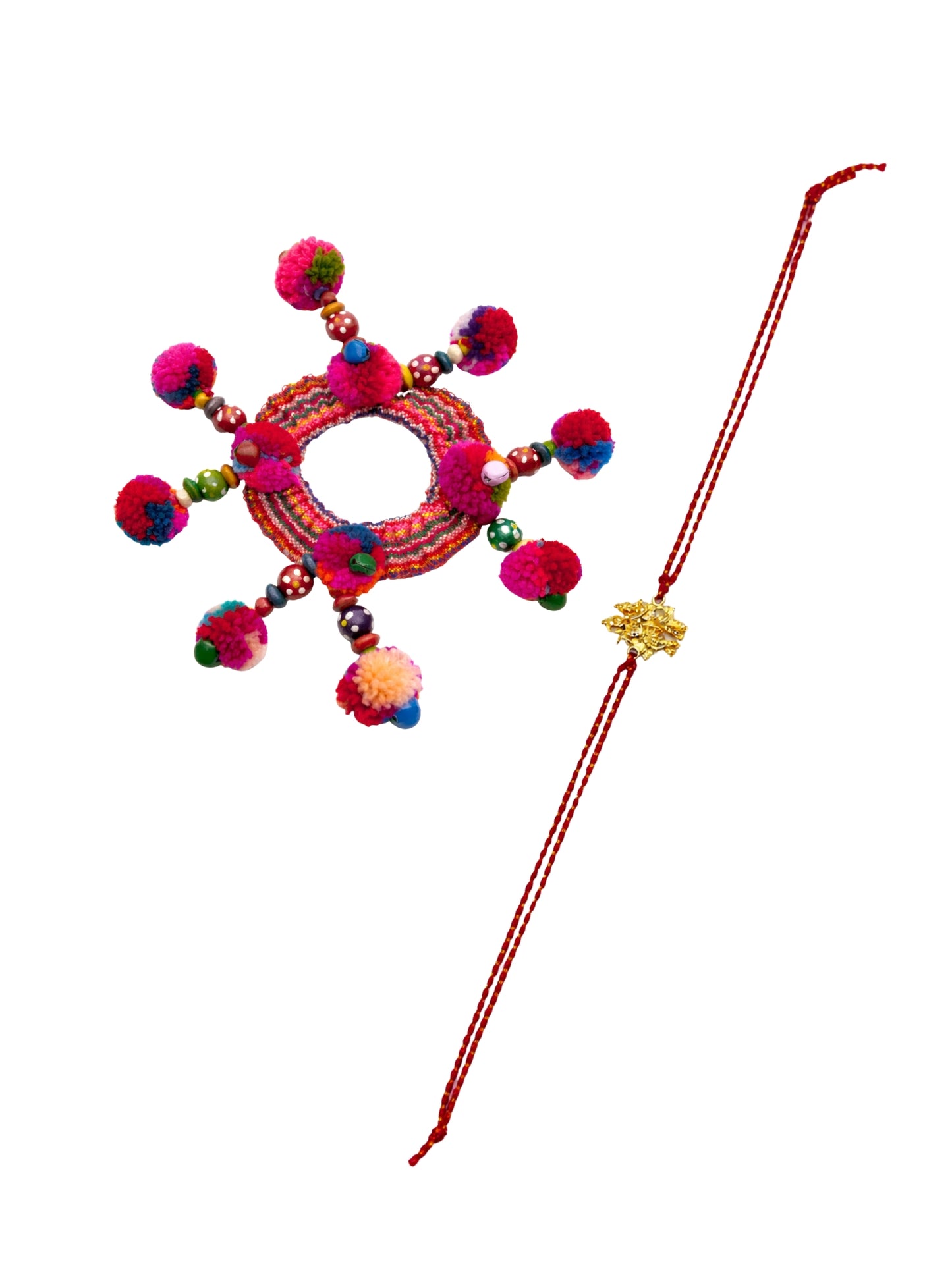 (Set of 2) Pom Pom Lumba Radha Krishna Rakhi For Bhaiya Bhabhi
