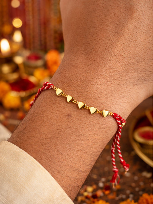 Gold-Plated Heart Chain Rakhi Bracelet For Bhai Bhaiya Bro