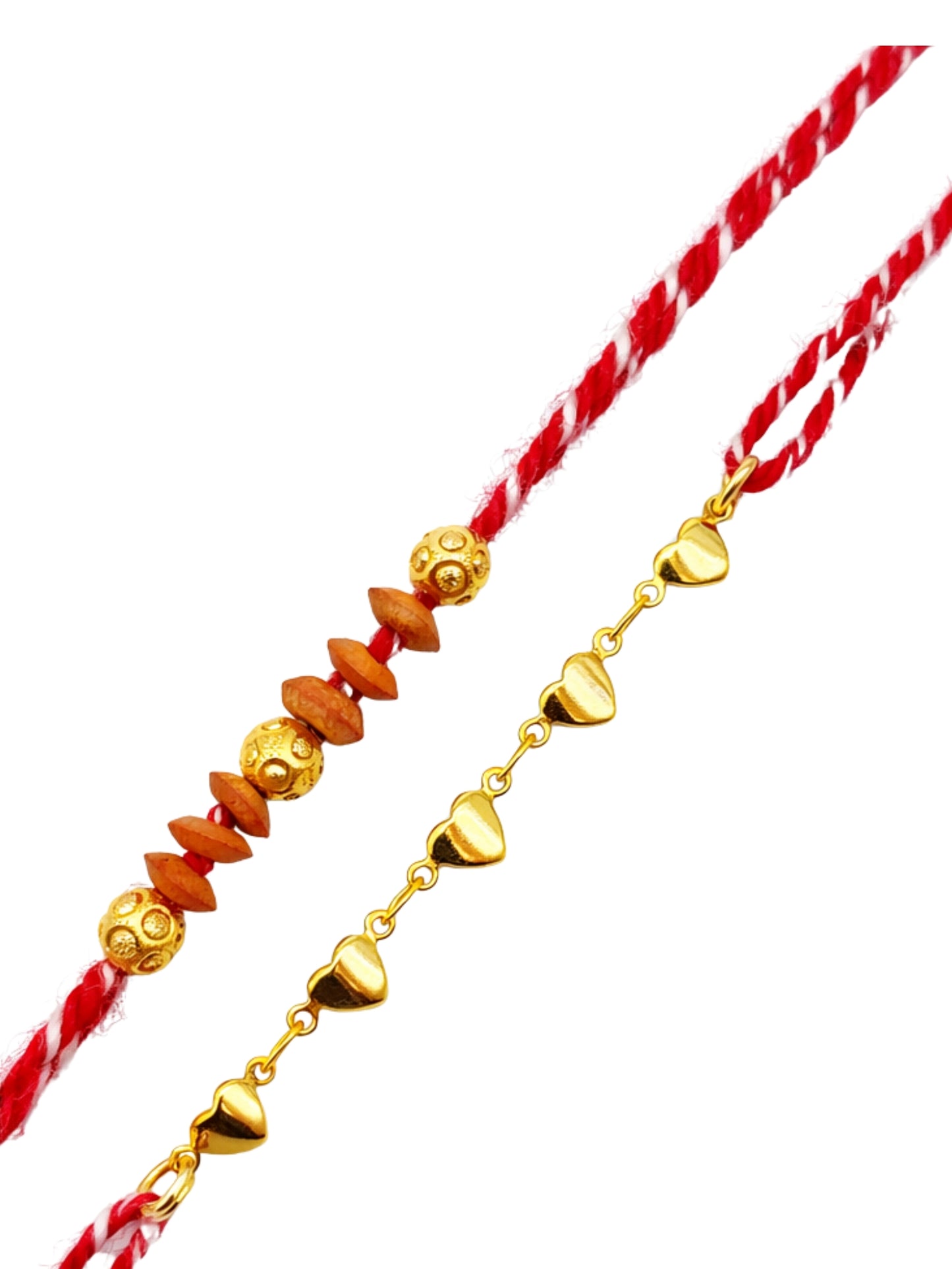 (Set of 2) Gold Heart Wooden Beads Rakhi Bracelet For Bhai Bro